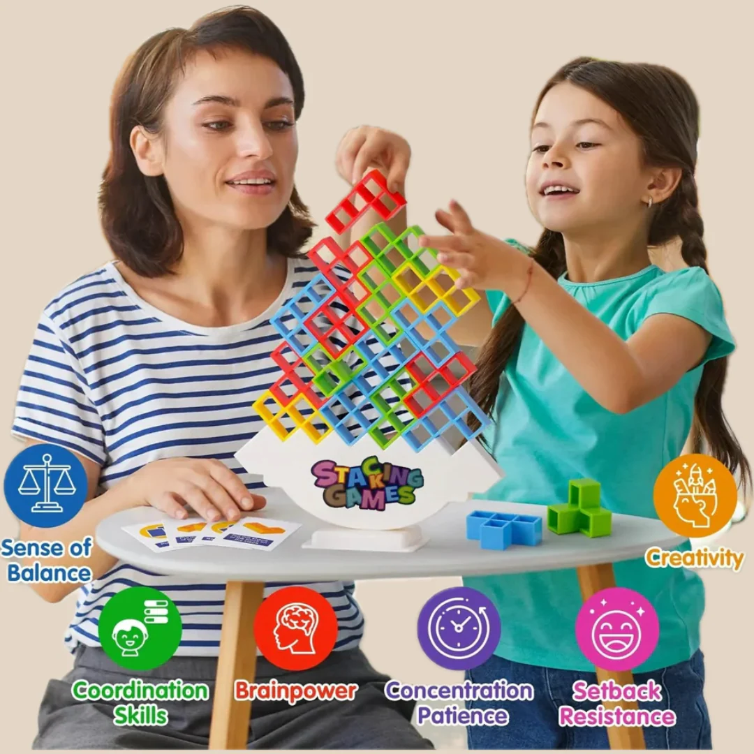 Montessori Balans Tetris Torn – Pedagogiskt Balansspel, BPA-Fritt, 3+ År
