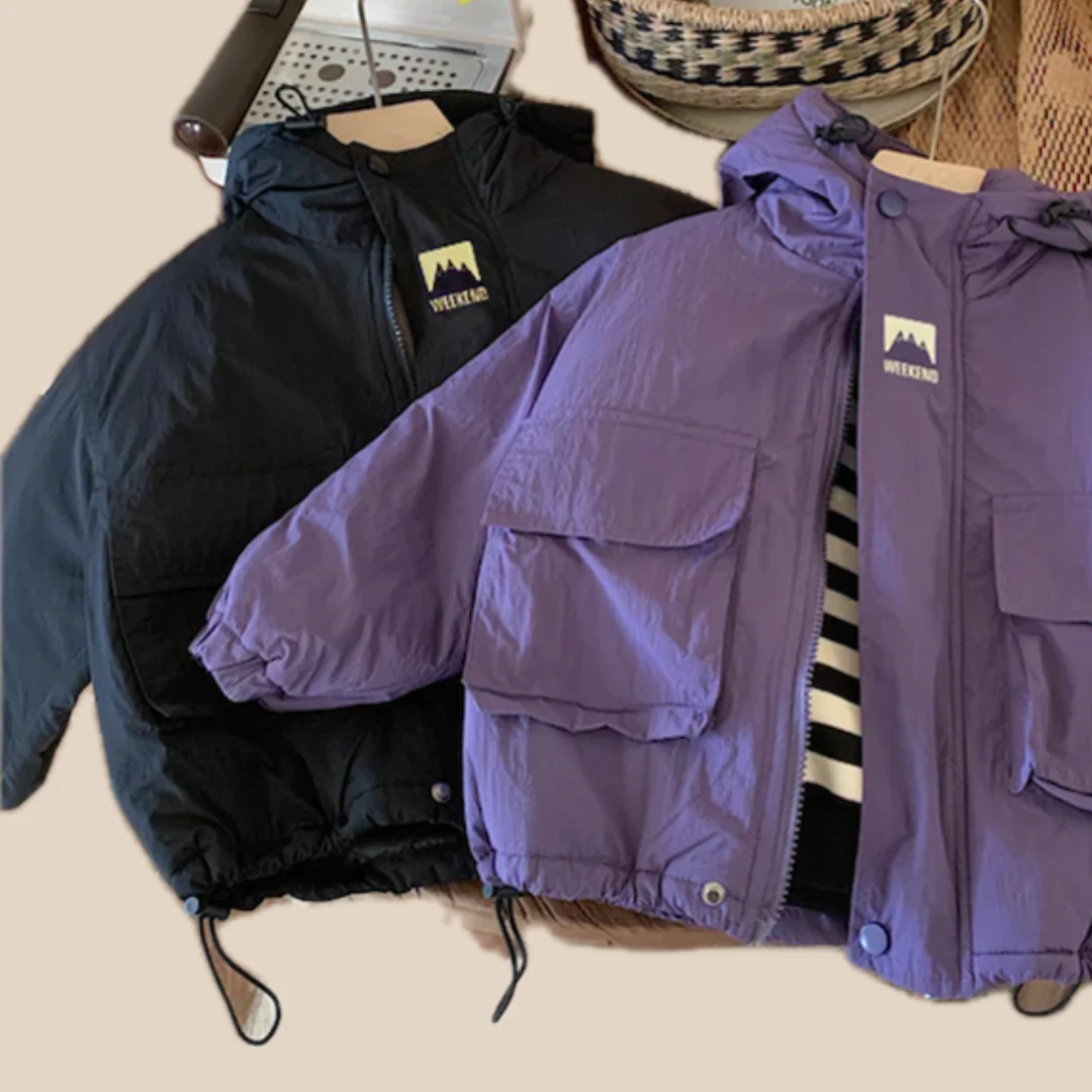 Vindjacka med huva – Lilo Unisex, Svart/Lila, Polyester, Storlek 0–6 år - Bild 2