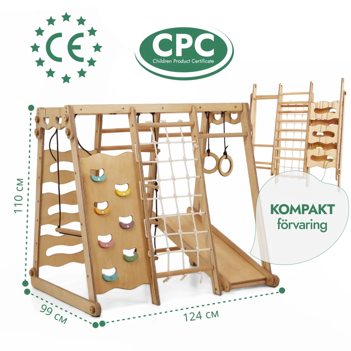 Inomhus Jungle Gym 6-i-1 för barn: lekplats + gunga + rutschkana + rep + stege - Bild 3