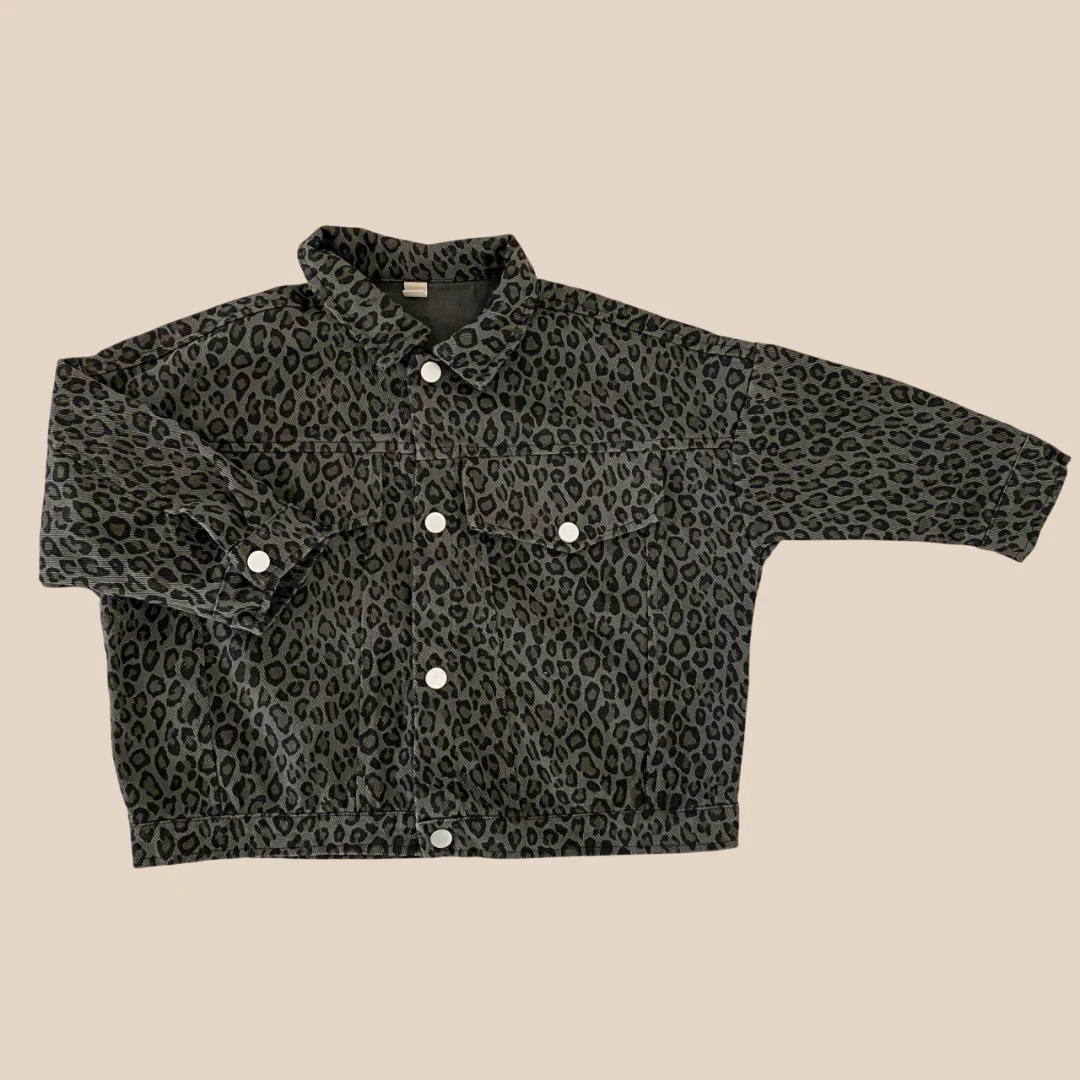 Jeansjacka med leopardmönster – Wild & Free Unisex, Brun/Grå, Bomull, Denim, Storlek 0–2 år - Bild 2