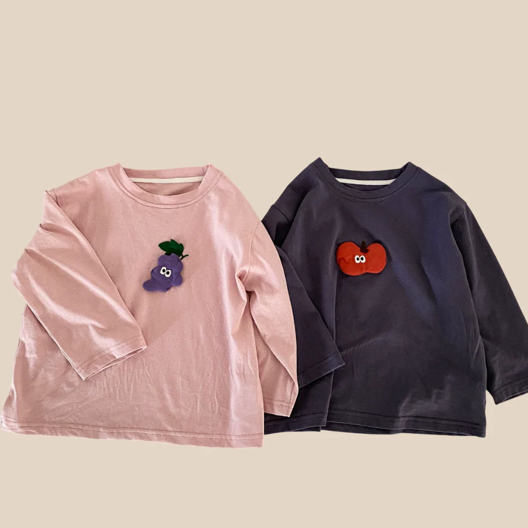 Långärmad tröja med 3D – Fruity Friends Unisex, Rosa/Grå, Bomull, Storlek 0–8 år - Bild 2
