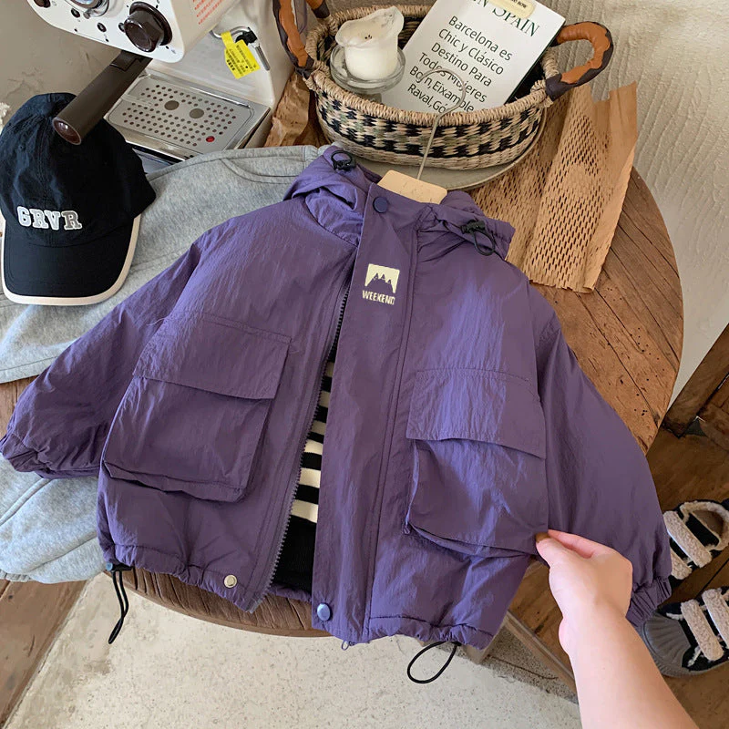 Vindjacka med huva – Lilo Unisex, Svart/Lila, Polyester, Storlek 0–6 år - Bild 5