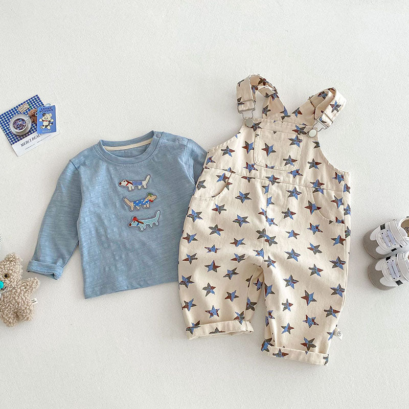 Hängselbyxa med Stjärnor – Stjärnfångare Unisex, Beige/Grön, Bomull, Storlek 0–5 år - Bild 6