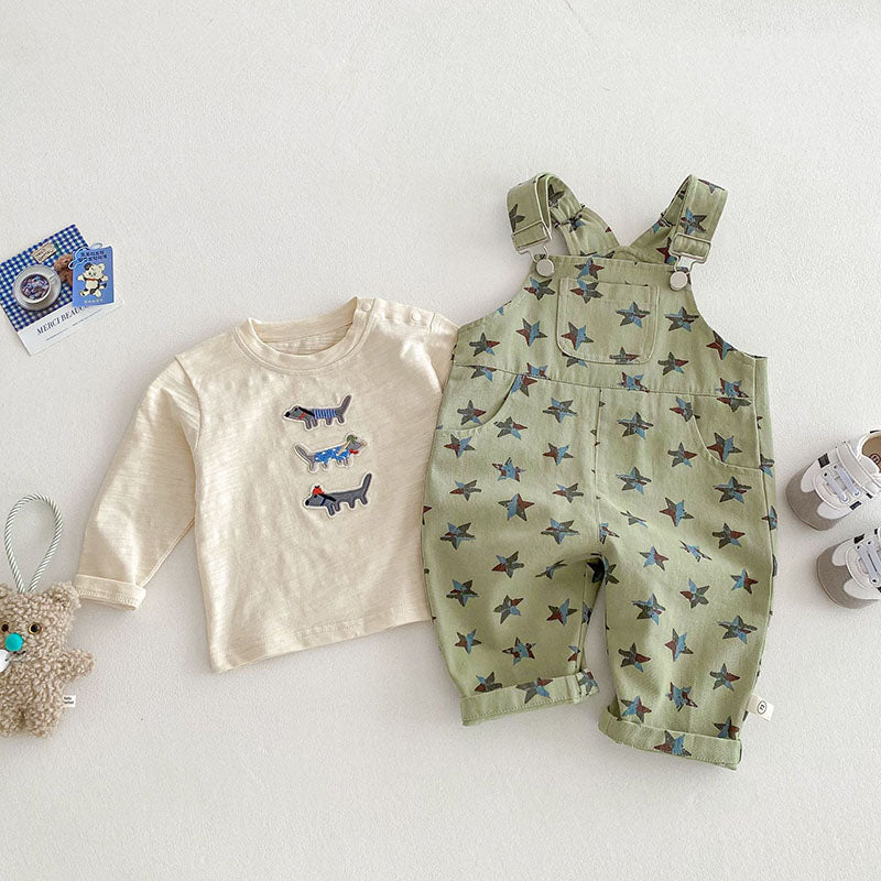 Hängselbyxa med Stjärnor – Stjärnfångare Unisex, Beige/Grön, Bomull, Storlek 0–5 år - Bild 3