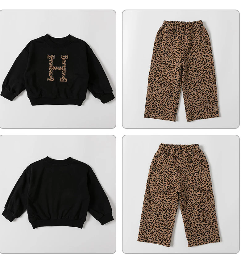 Set med tröja och byxor med leopardmönster – H Flickor, Bomull, Storlek 1–7 år - Bild 3