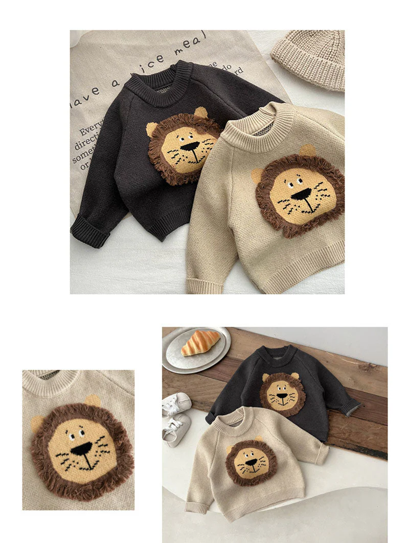 Tröja med Lejon – Lio Tröja Unisex, Beige/Grå, Bomull, Storlek 0–3 år - Bild 3