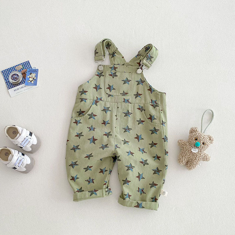 Hängselbyxa med Stjärnor – Stjärnfångare Unisex, Beige/Grön, Bomull, Storlek 0–5 år - Bild 5