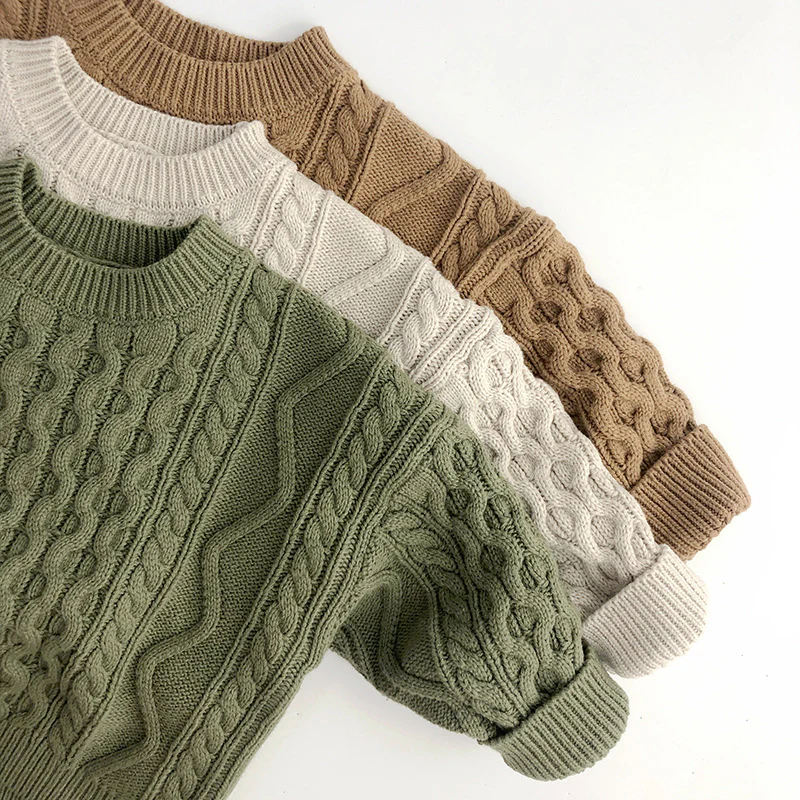 Stickad Tröja med Flätmönster – Pyong Unisex, Brun/Grön/Beige, Bomull, Storlek 0–6 år - Bild 6