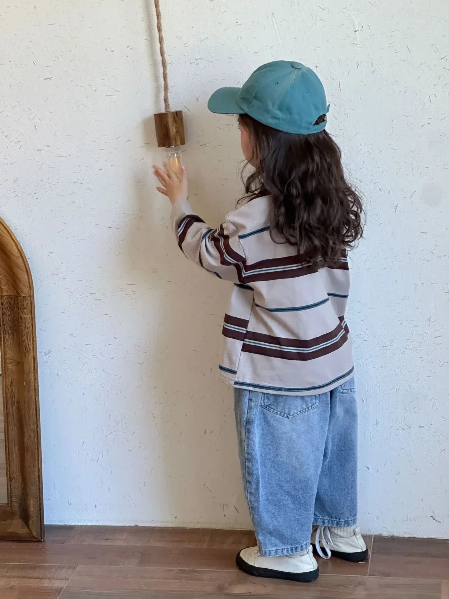 Pikétröja med ränder – LuckyStripe Unisex, Brun/Grå, Bomull, Storlek 0–8 år - Bild 4