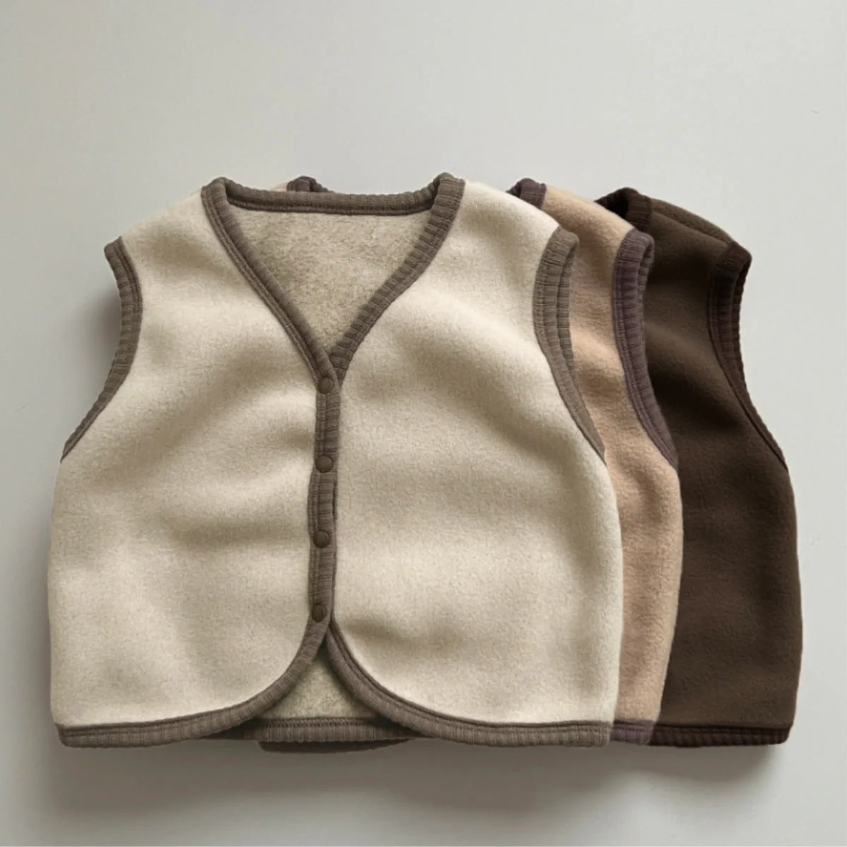 Väst med Fleece – Little Snug, Baby Unisex, Brun/Beige, Bomull, Storlek 0–2 år - Bild 4