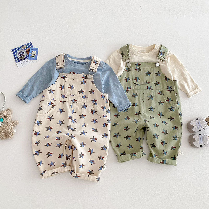 Hängselbyxa med Stjärnor – Stjärnfångare Unisex, Beige/Grön, Bomull, Storlek 0–5 år - Bild 8