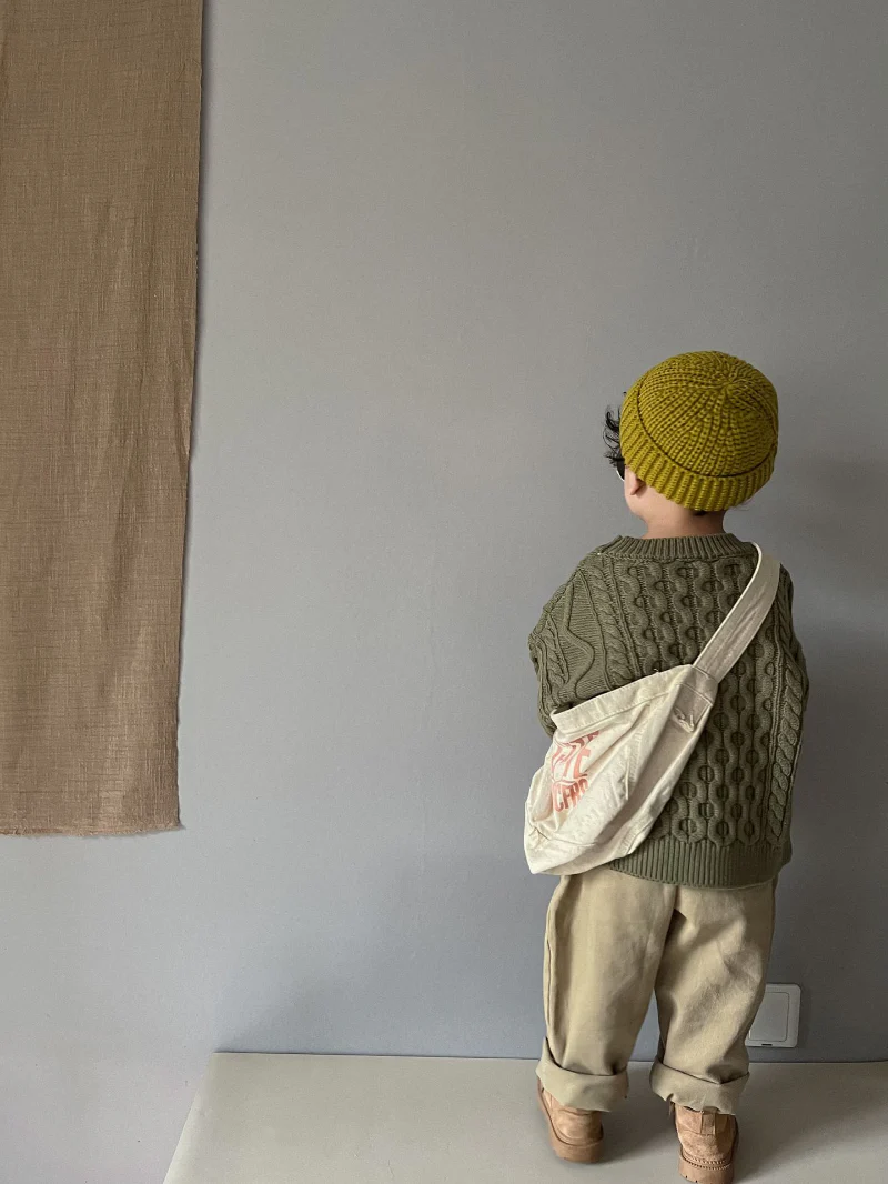 Stickad Tröja med Flätmönster – Pyong Unisex, Brun/Grön/Beige, Bomull, Storlek 0–6 år - Bild 9