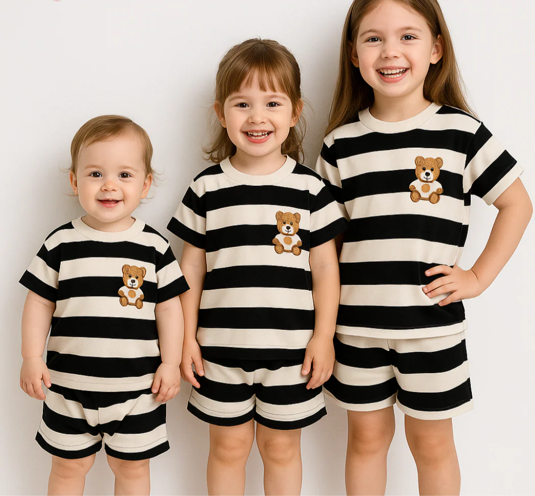 Sommar Barnset Randig T-shirt & Shorts – Bekväm & Andningsbar Bomull för 0–6 År