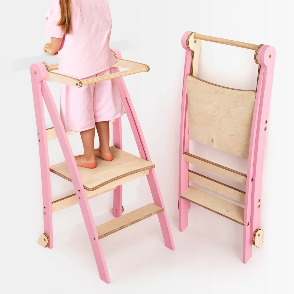 Montessori lärartorn: Fällbar trampstol för småbarn - Rosa - Bild 2
