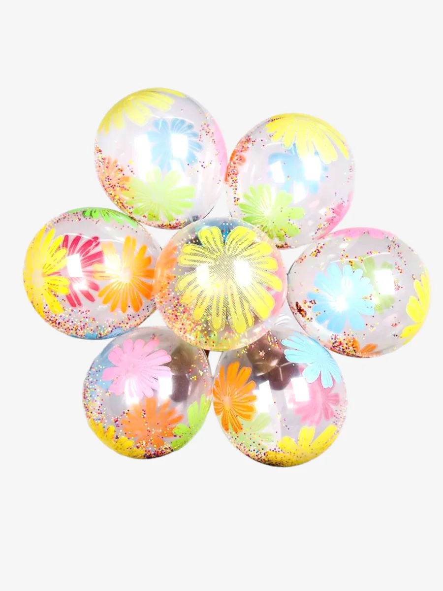 10 stycken, 30cm - Ballonger med målade blommor och konfetti-prickar - Bild 2