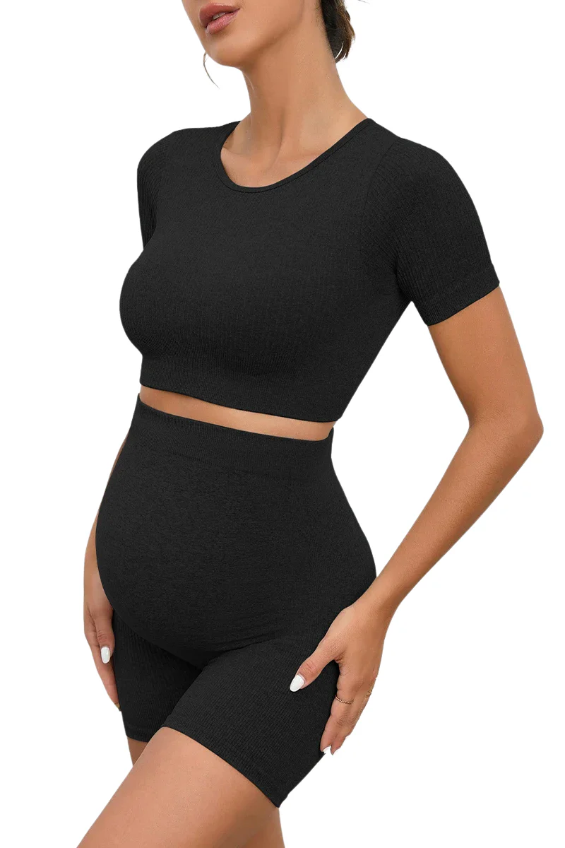 ComfortFit Graviditetsset – Sömnlös Crop Top & Höga Midjeshorts för Ultimat Komfort - Bild 8
